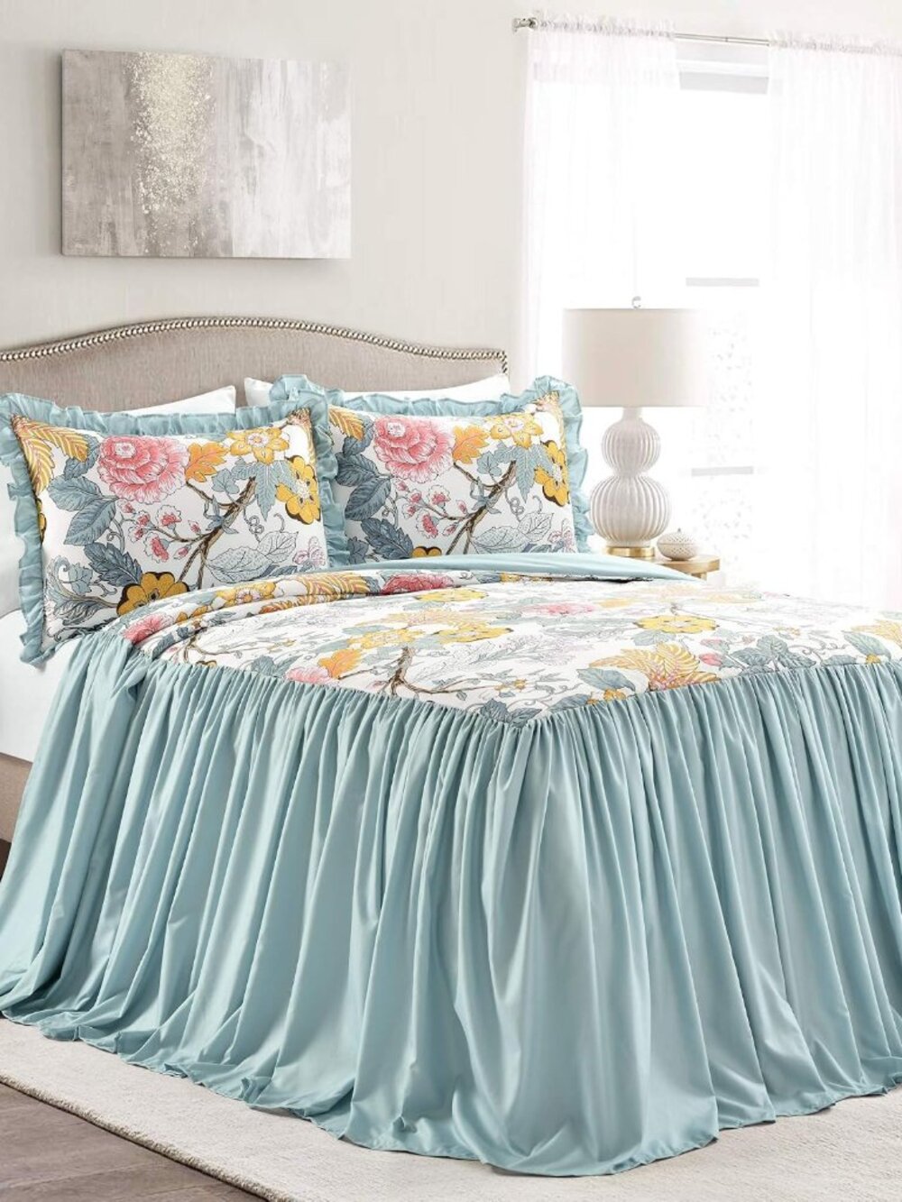 Sydney Bedspread Set, 3 Piece Set, Queen, Blue & Yellow - Queen Size Bedspread -
